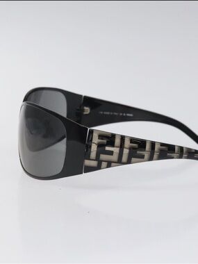 Vintage Fendi Sunglasses Wrap Shield FF Logo Black Metal Frame 90s 2000s y2k
